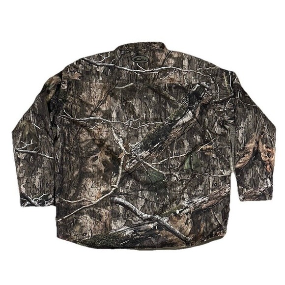 Drake Waterfowl Mossy Oak Camo Button Front Shirt Jacket Men Size 2XL - Picture 2 of 10